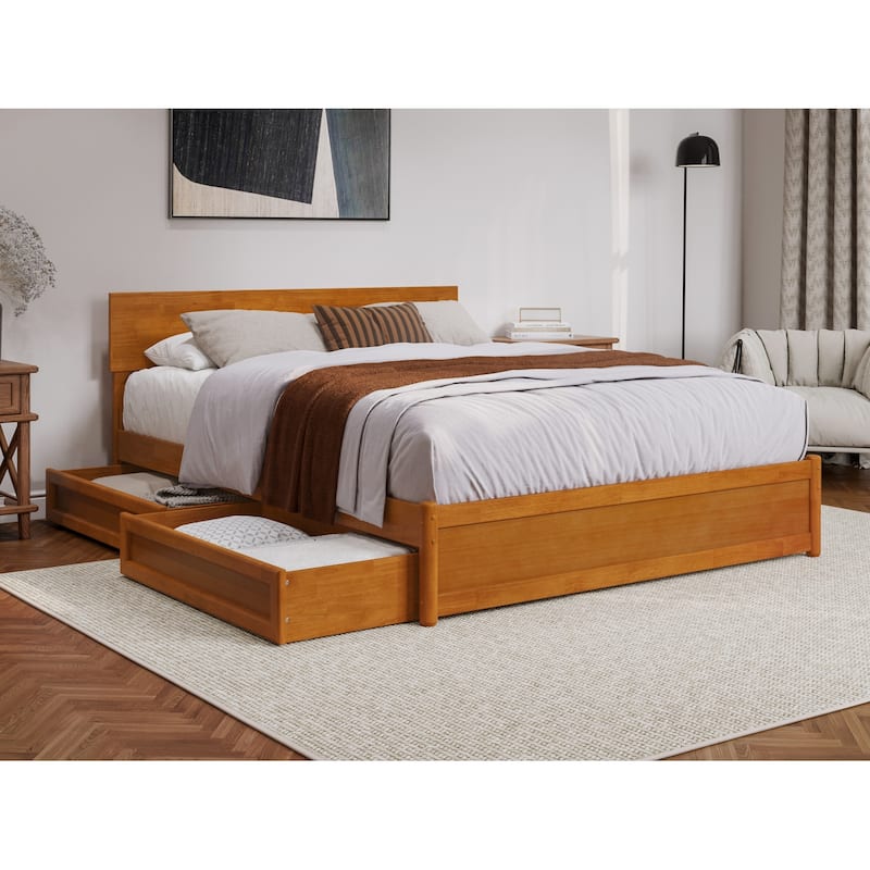 Wesley Platform Bed with Panel Footboard and Storage Drawers - Light Toffee - Queen