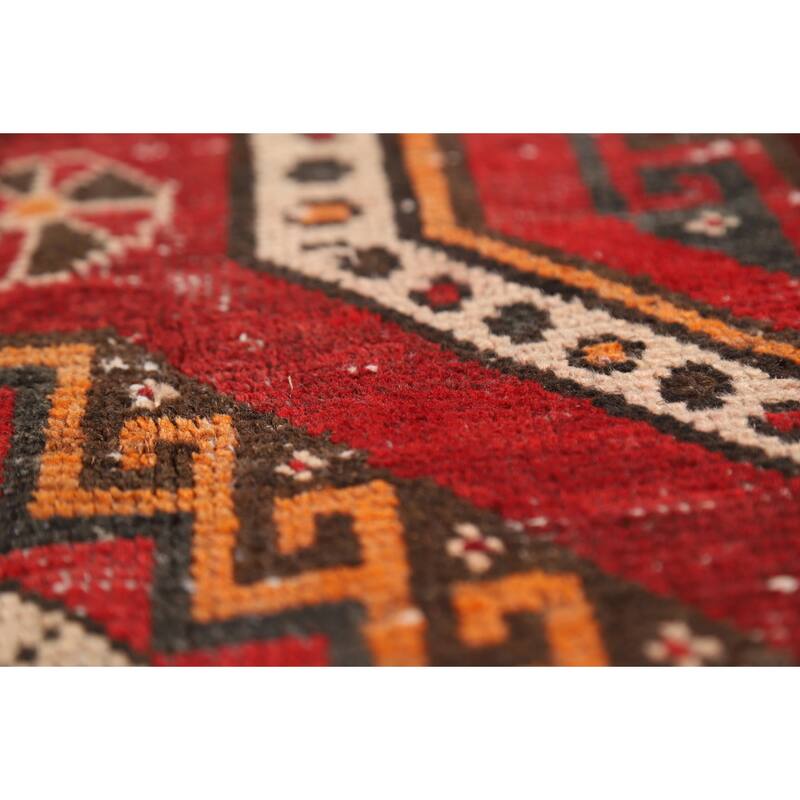 Red Geometric Distressed Bakhtiari Persian Vintage Wool Carpet - 5'0"x 10'1"