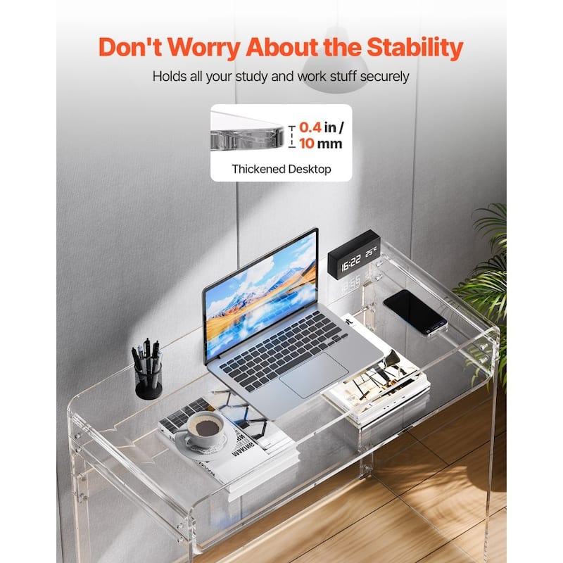 Modern Clear Acrylic Desk with Two Levels Stable and Spacious Workspace for Home Office