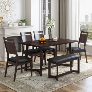 Farmhouse Style 6-Piece Wood Dining Table Set with 4 Upholstered Chairs ...