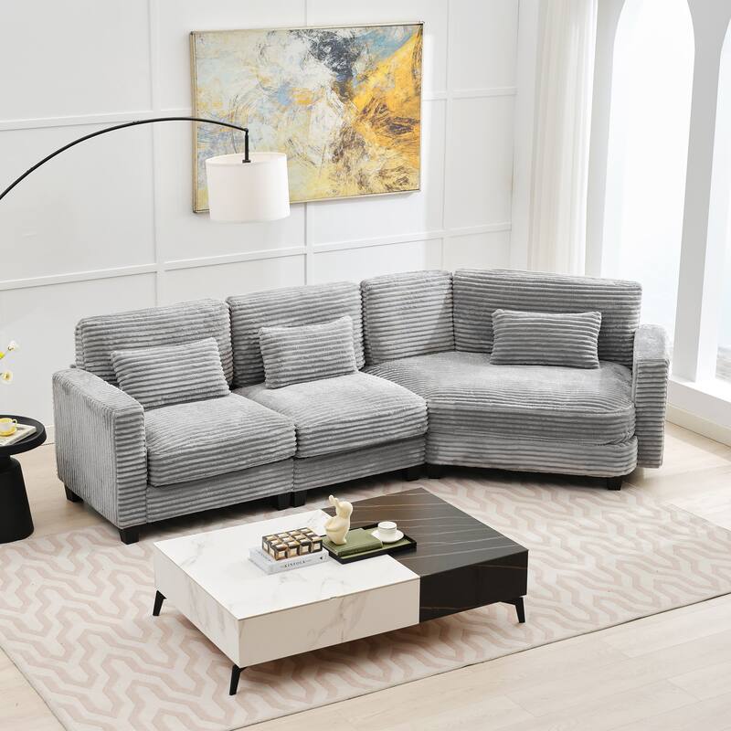Multi-seat(3/4/5 seats) Corduroy Sectional Sofa, Modular Couch for Living Room & Business