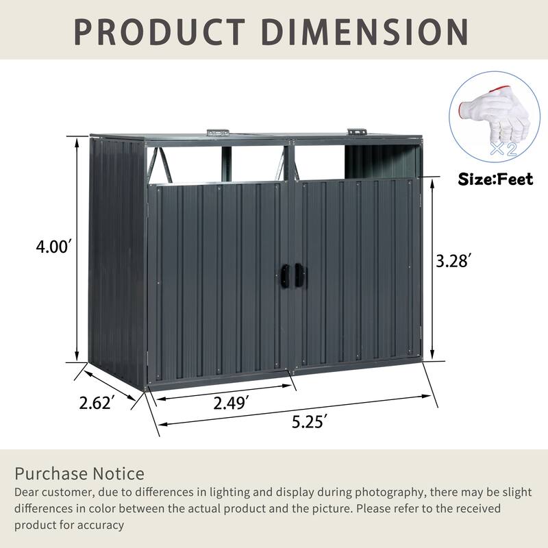 Anmytek Garbage Bin Shed Stores 2 Trash Cans Metal Outdoor Bin Shed for Garbage Storage,Stainless Galvanized Steel, Bin Shed