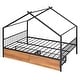 preview thumbnail 8 of 13, Black Full Size Metal House Bed with Two Drawers & Roof
