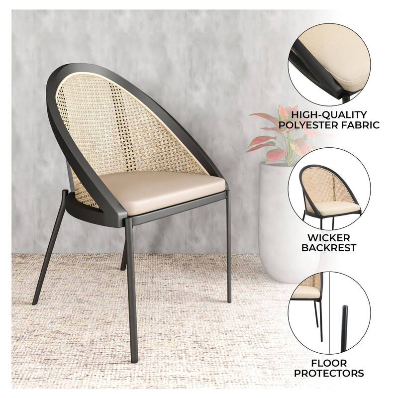 Urbane Modern Stylish Dining Chair with Vinyl Fabric Seat and Wicker Back for Dining Room & Kitchen, Set of 4