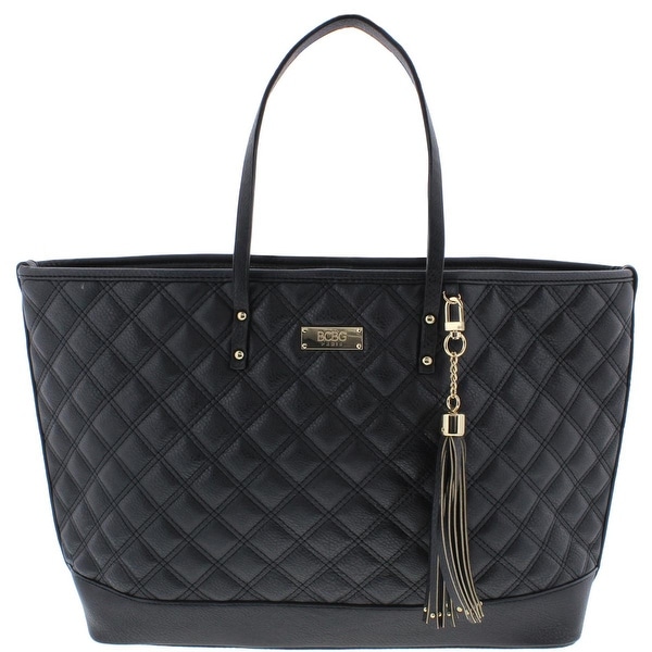 BCBG Paris Womens New Rise Tote Handbag Faux Leather Quilted - Extra large