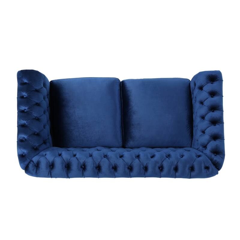 2 Seat Sofa Couch Navy Blue Upholstered Loveseat with Nailhead Trim, 2-Seater Settee with Rolled Armrests
