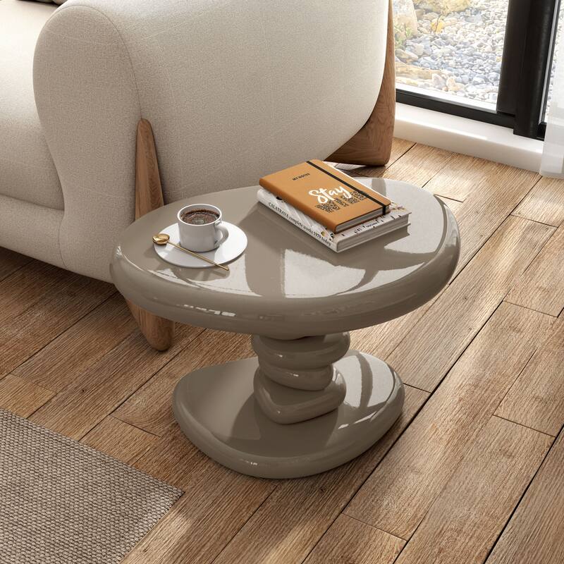24/7 Shop At Home Modern 2-Piece Oval Glossy Low Profile Coffee Table Set