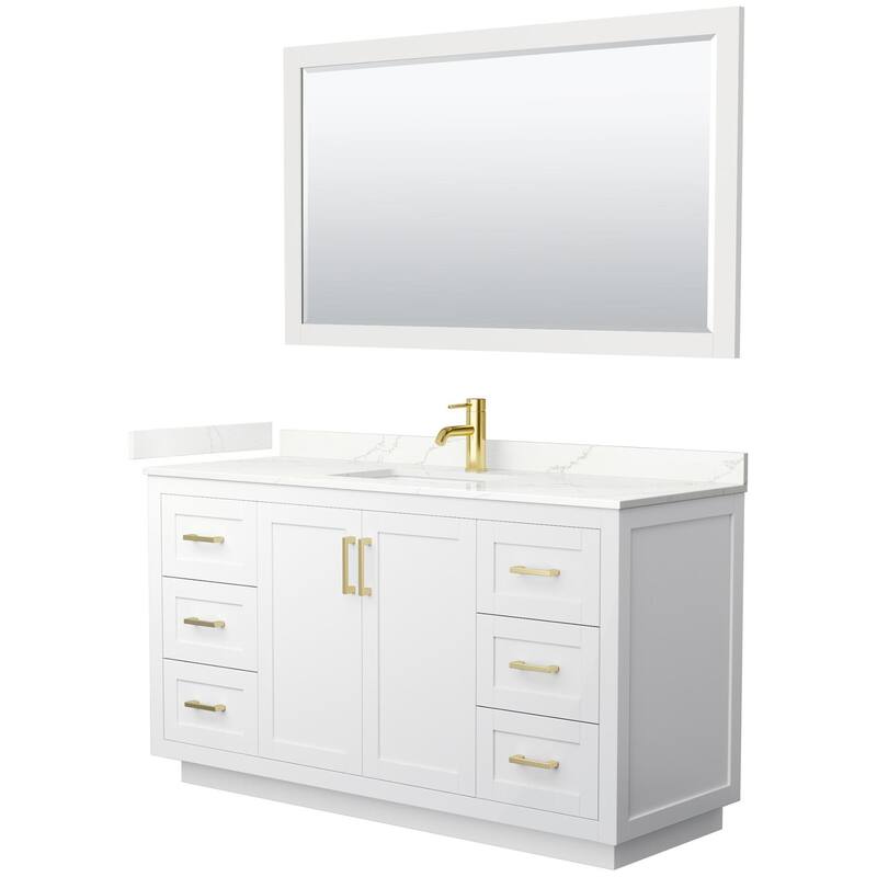 Wyndham Collection WCF292960S-QTZ-UNSM58 Miranda 60" Free Standing - White / Giotto Quartz Top / Brushed Gold Hardware