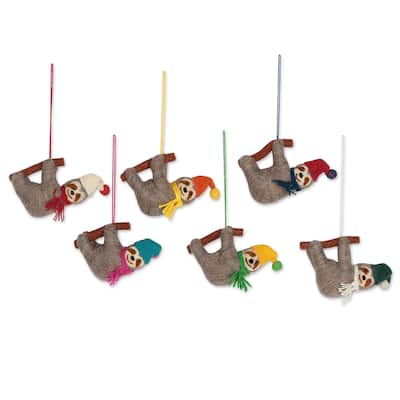 Novica Handmade Sweet Sloths Wool Holiday Ornaments (Set Of 6)