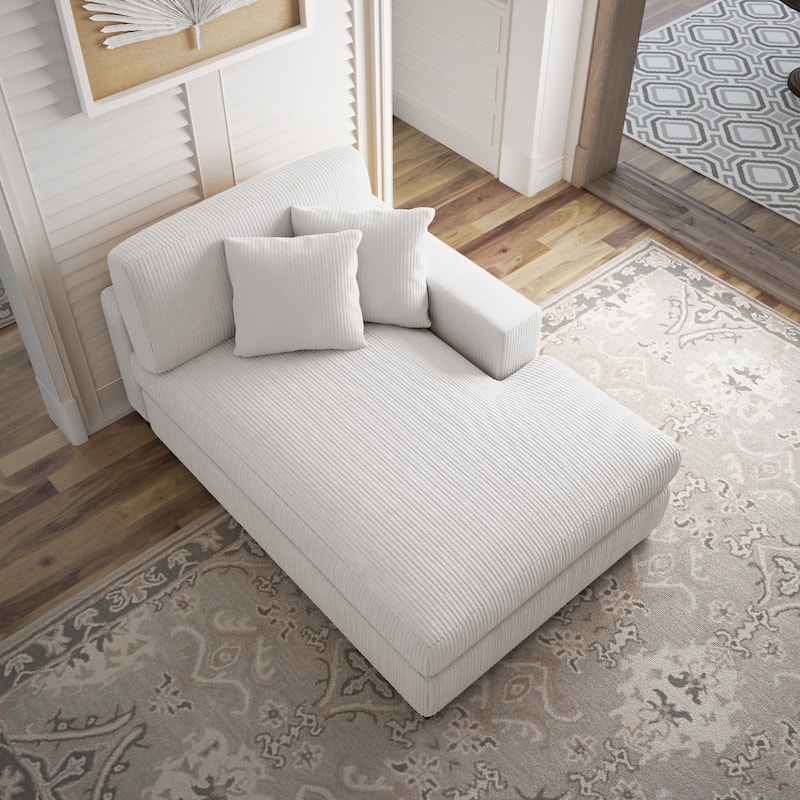 Modern Modular Sectional Sofa Corduroy Chaise Lounges - Right Facing - Beige Chaise
