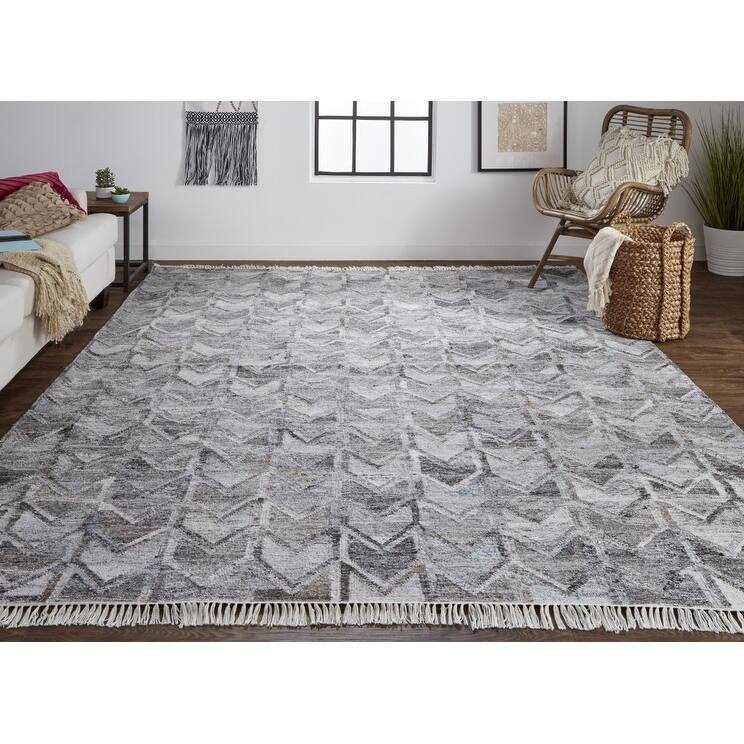 2' X 3' Gray Silver And Taupe Geometric Hand Woven Stain Resistant Area