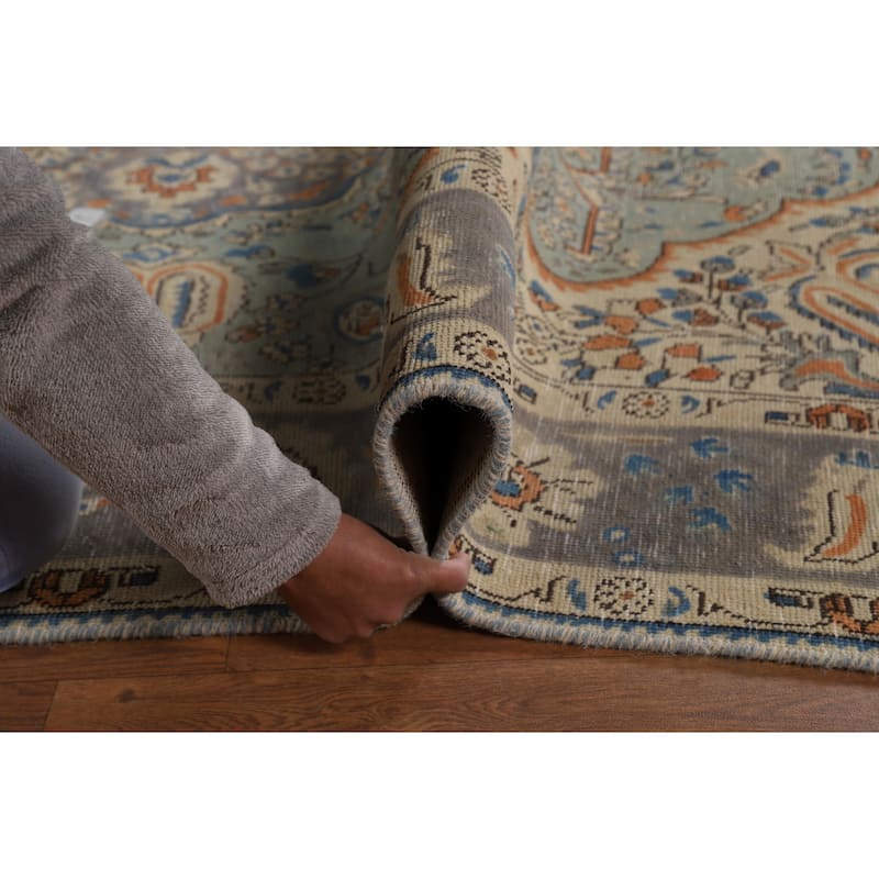 Light Blue Floral Tabriz Persian Area Rug Hand-Knotted Wool Carpet - 6'5"x 9'5"