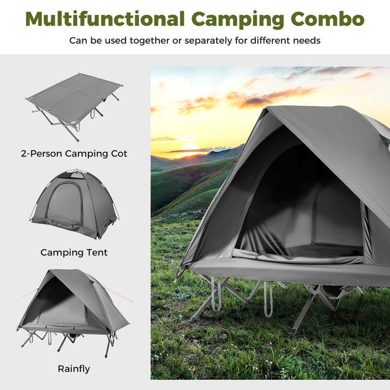 Gymax 2-Person Camping Cot Combo Off-Ground Travel Cot Tent w/Pop-up