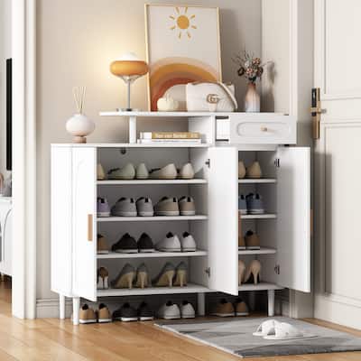 Wooden Shoe Cabinet with Adjustable Shelves