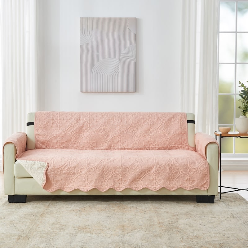Reversible Sofa Cover Quilted Pet Furniture Protector Slipcover - Dusty Rose / Taupe