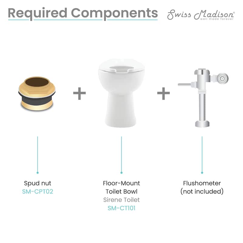 Sirène Floor-Mounted Comfort Height Commercial Elongated Top Flush Spud Flushometer Toilet Bowl