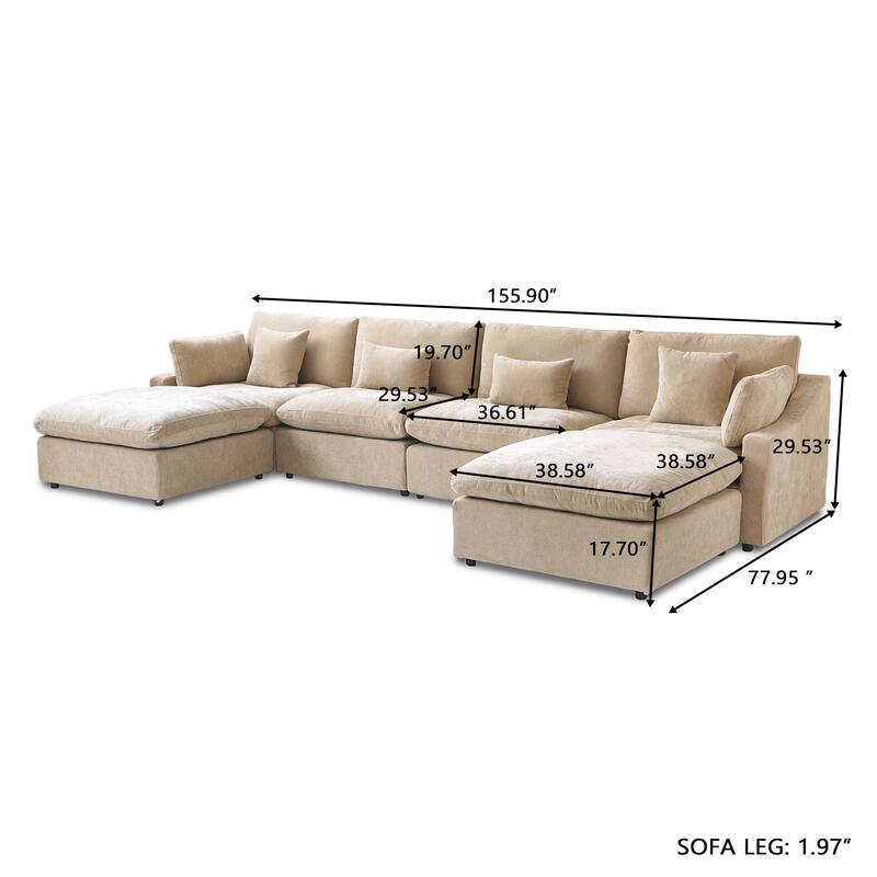 Minimalist Linen Sectional Sofa Down Filled Cloud Couch, U-Shape Deep Seat Couch with Cushions