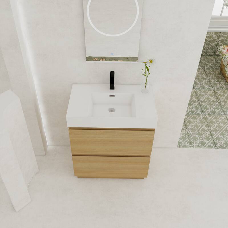 GDFStudio - Lecce Modern Freestanding Bathroom Vanity Set with Resin Sink, 2 Soft Close Drawers & Antirust Hardware