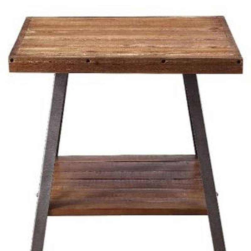 23" Black and Weathered Oak Wood End Table with Shelf Rectangular Side Table for Living Room - 24''L x 22''W x 23''H