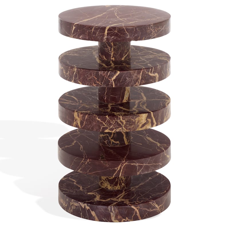 SAFAVIEH Couture Danny Round Marble Accent Table - 14"W x 14"D x 24"H - Red/White