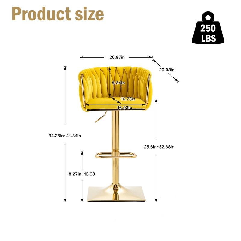 Swivel Bar Stools with Footrest Counter Height Dining Chairs Set of 2, Mustard