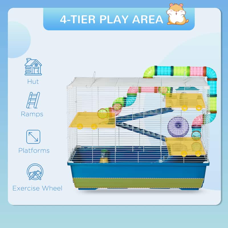 PawHut 31" Extra Large Hamster Cage with Tubes and Tunnels, 4 Tier Small Animal Cage with Portable Carry Handles