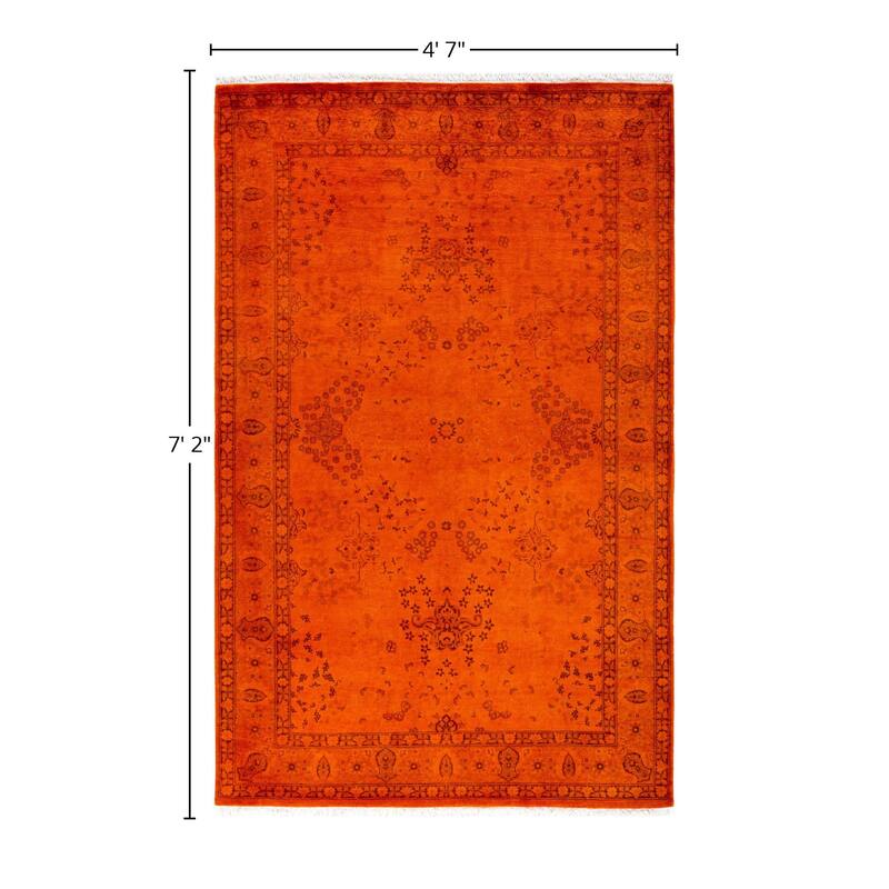 Overdyed One-of-a-Kind Hand-Knotted Area Rug - Orange - 4' 7" x 7' 2"