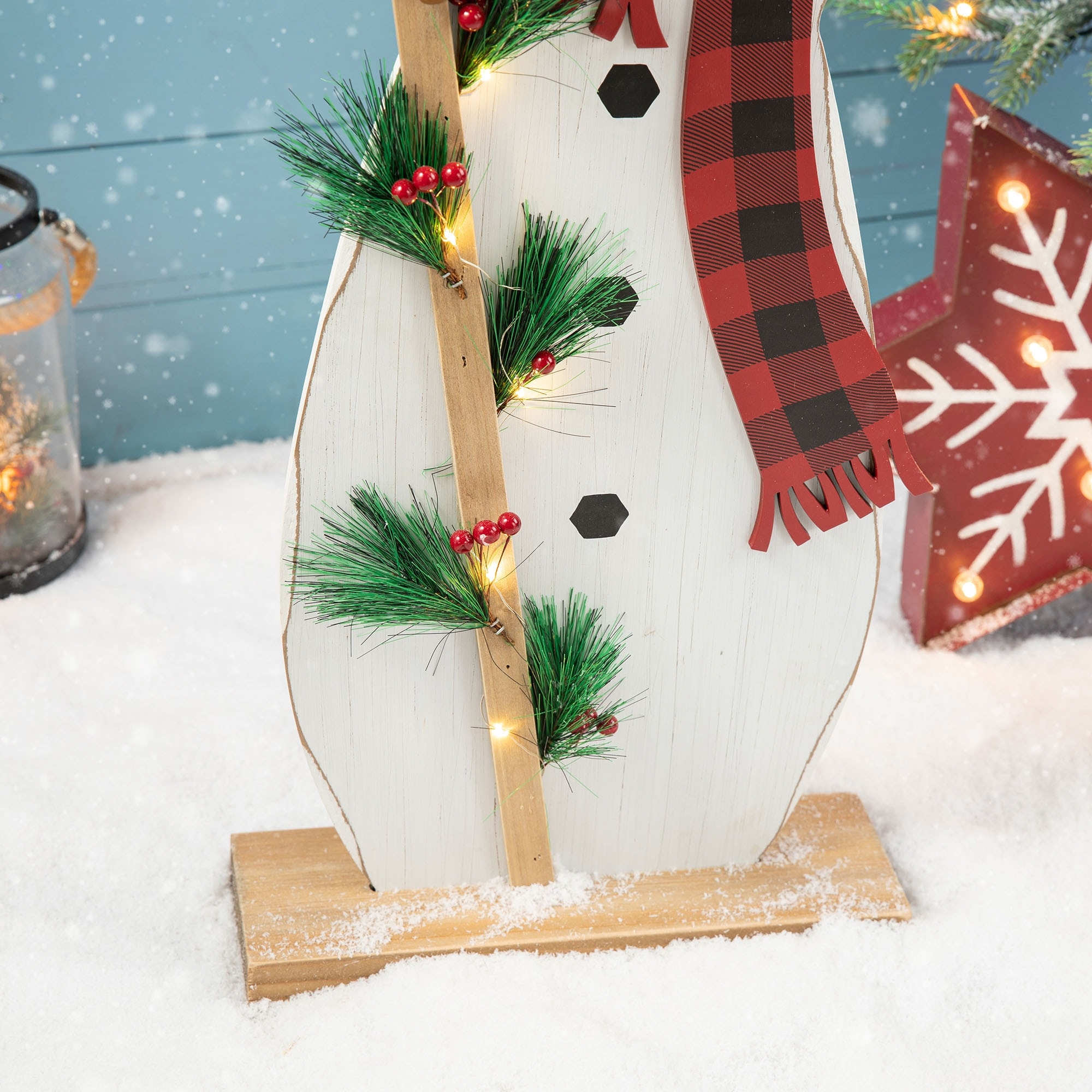 Glitzhome 36 in. H Lighted Wooden Snowman Porch Decor Christmas