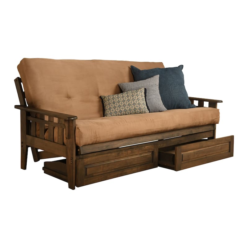 Somette Tucson Rustic Walnut Full-size Futon Set with Storage Drawers