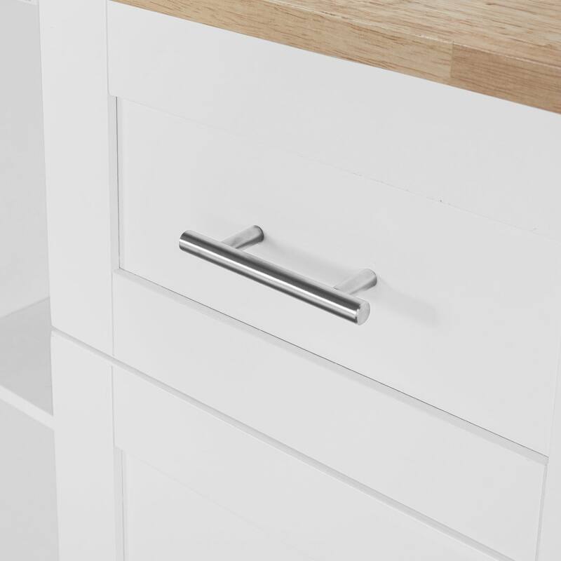 Rubberwood Kitchen Cart with Internal Storage Rack, Spice Rack, 2 Slide-Out Shelf, and 3 Drawer