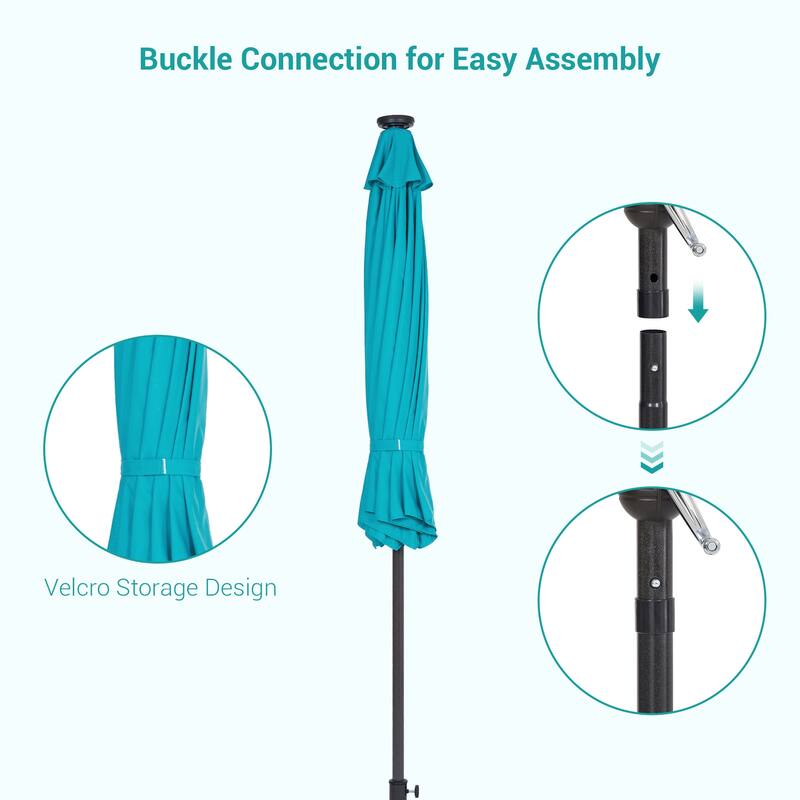 BONOSUKI 9ft Patio Solar Umbrella LED Patio Market Steel Tilt w/Crank