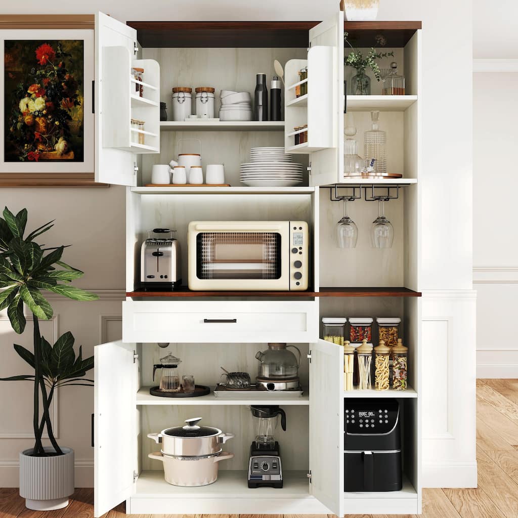 71" Farmhouse Pantry Cabinet - Hutch with Charging Station