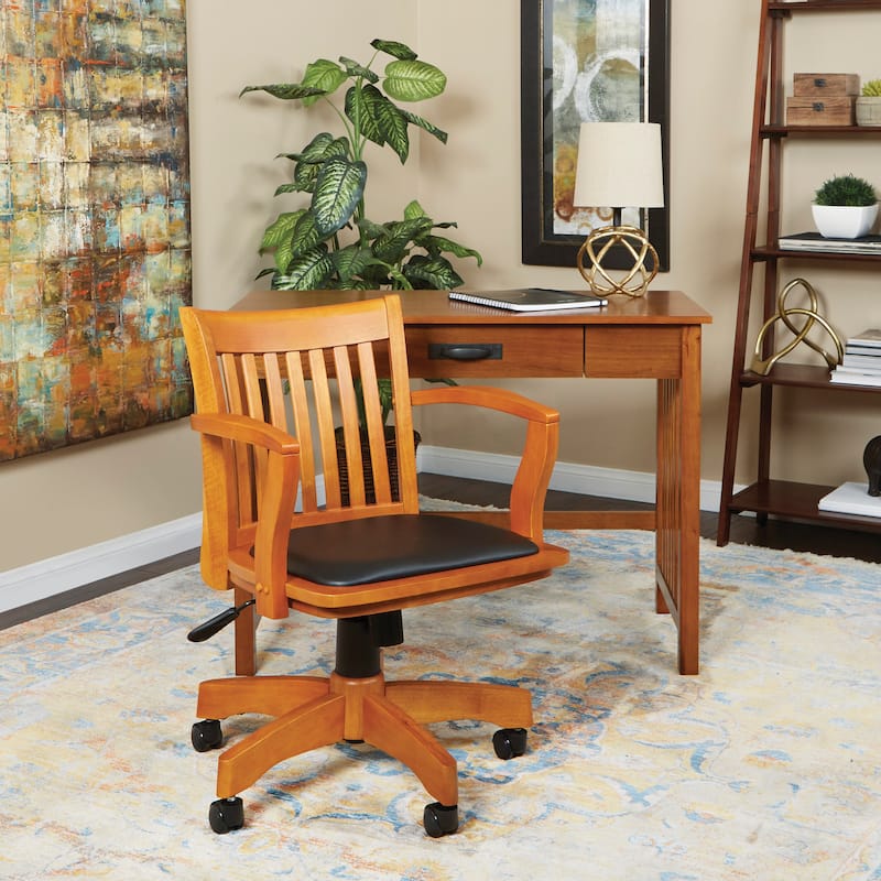 OS Home and Office Model Deluxe Wood Bankers Chair with Vinyl Padded ...