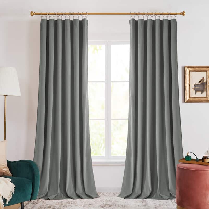 Deconovo Velvet Room Darkening Curtain Panel, Thermal Insulated - 52x108-2PC - Gray