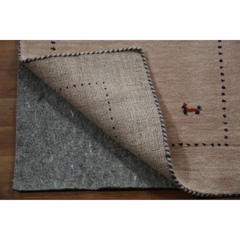 Hand Knotted Oriental 100% Wool Carpet Tribal Animal Pictorial Peach Gabbeh Runner Rug - 4' 8'' X 2' 3''