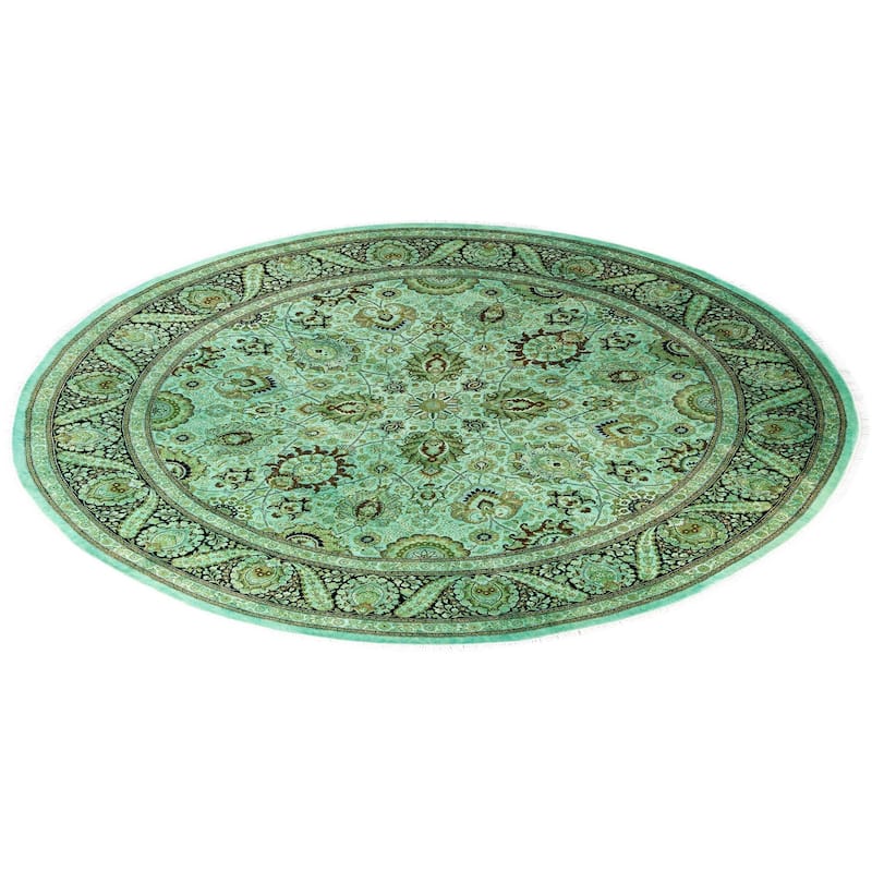 Overdyed One-of-a-Kind Hand-Knotted Area Rug - Green - 9' 1" x 9' 1"