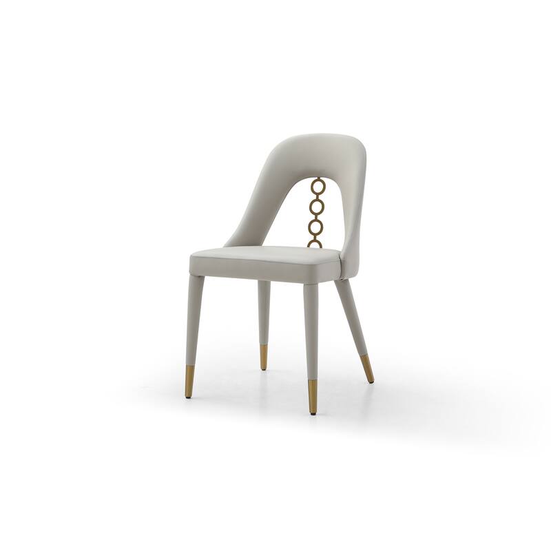 HomeRoots Set of Two Gray and Gold Faux Leather and Stainless Steel Dining Side Chairs - 19.00 in. x 34.00 in. x 22.00 in.