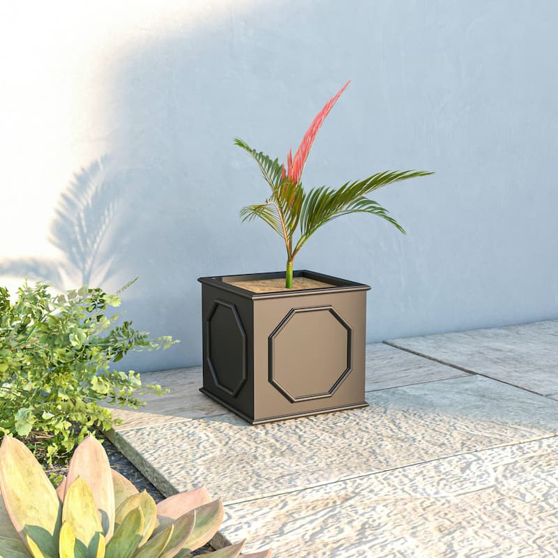 Sprout Modern Fiberstone Square Planter Pot with Drainage Holes for Home Garden Yard Patio Porch Office- No Assembly Required
