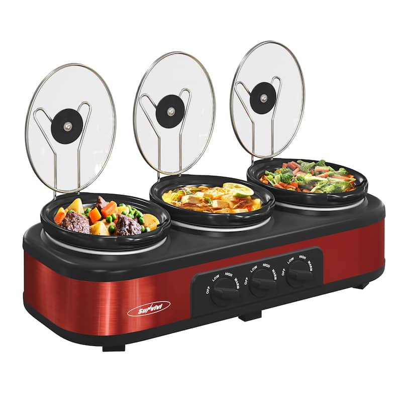 Royalcraft Triple Slow Cooker Stainless Steel - Red
