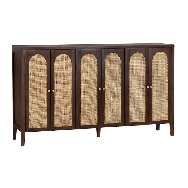72 in. Brown Solid Wood 6 Door Media Credenza_Sideboard