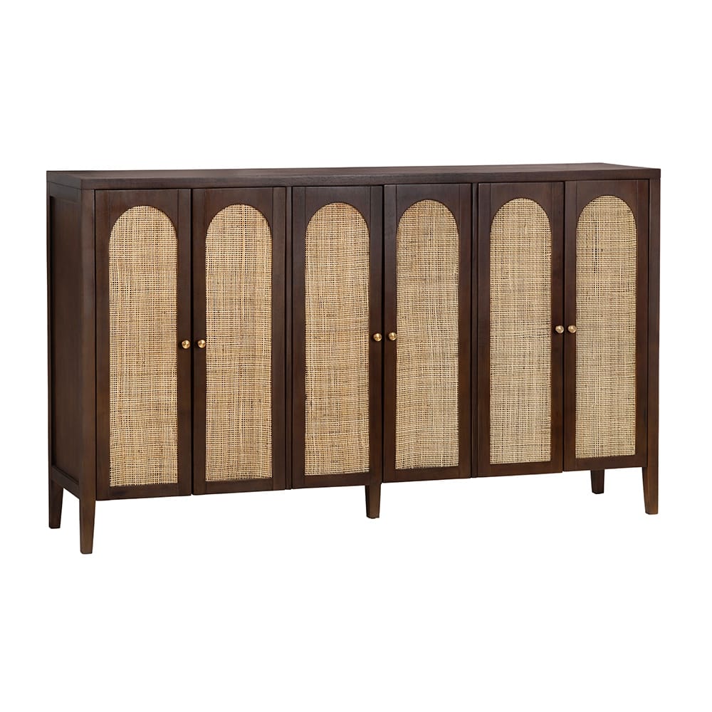 72 in. Brown Solid Wood 6 Door Media Credenza_Sideboard