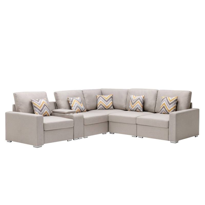 Reversible Sectional Sofa with USB Charging Ports Console Table, 6Pc L