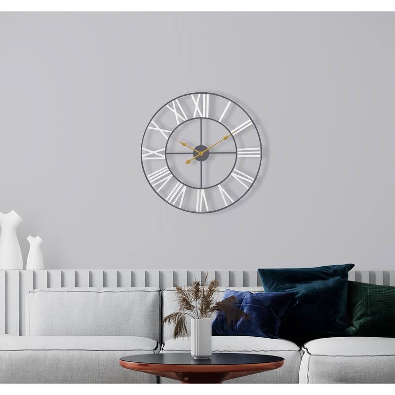 Large Decorative Wall Clock 16" - Roman Numeral Modern Home Decor - 16" - White