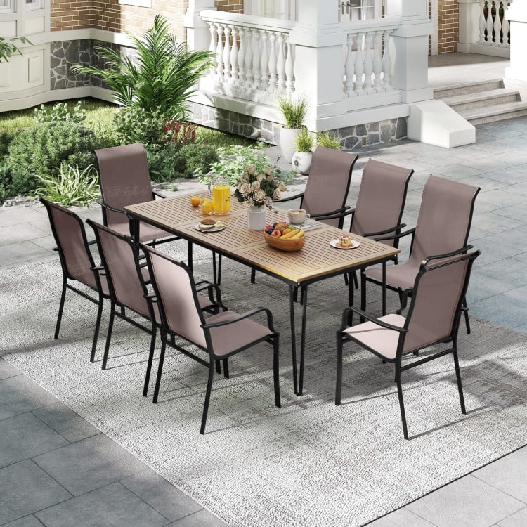 Brown-Black Mesh Metal Patio Dining Chairs with Armrests, Set of 2 - 22" x 29" x 40"