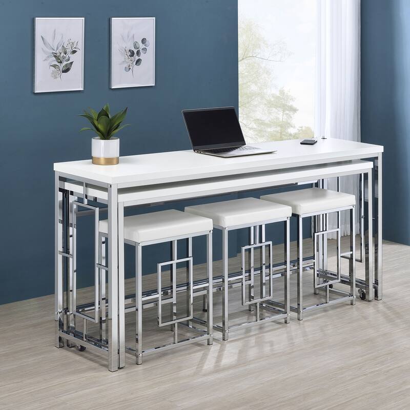 Laguna White 5-piece Counter Height Table with Pot Rack