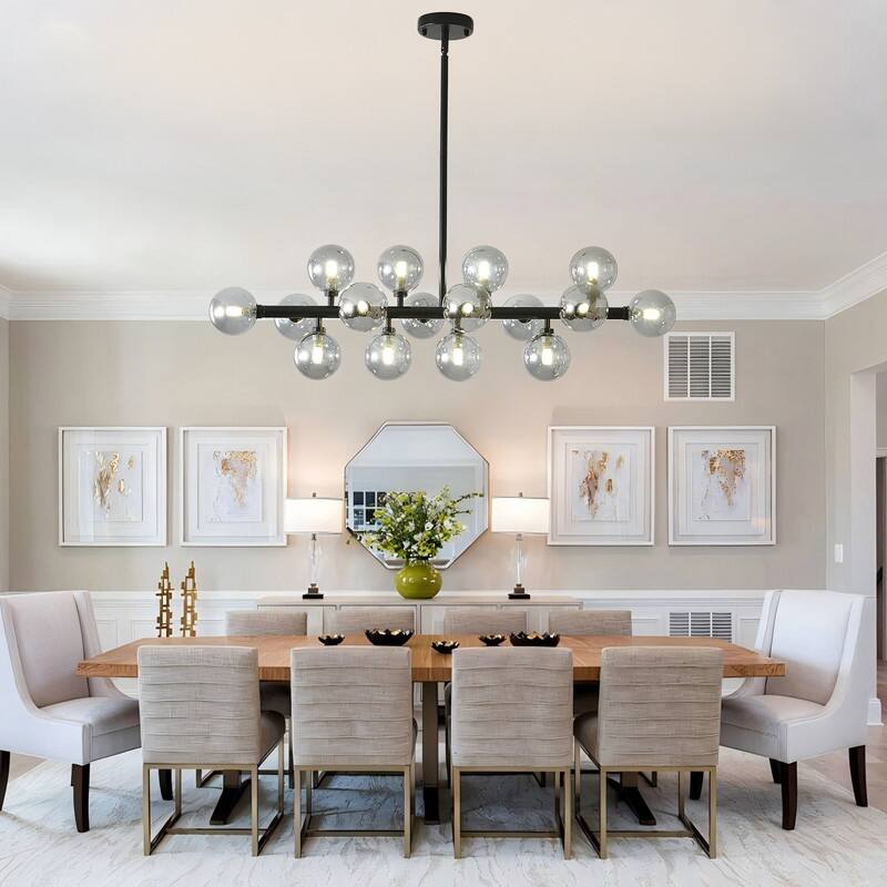 Mid-Century Modern Sputnik Chandelier 16-Light Adjustable Brass Pendant with Glass Globes for Dining Rooms - 34.7in