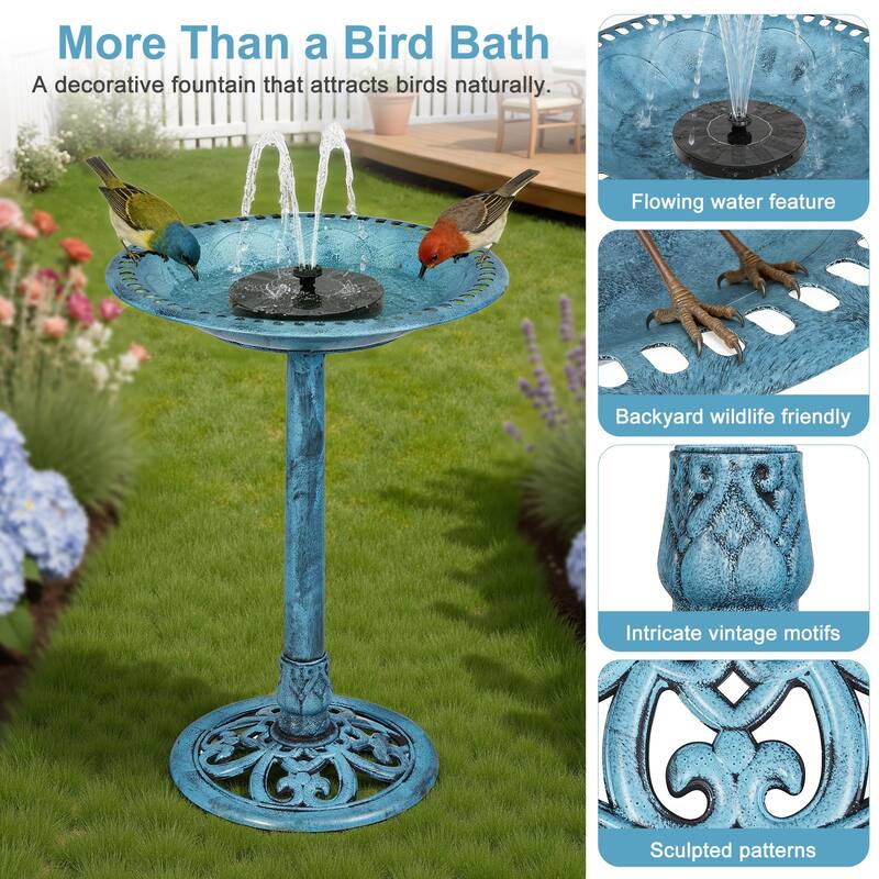 Javlergo 28" Pedestal Outdoor Bird Bath with Solar Powered Fountain for Outside Vintage Bronze Polyresin Lightweight