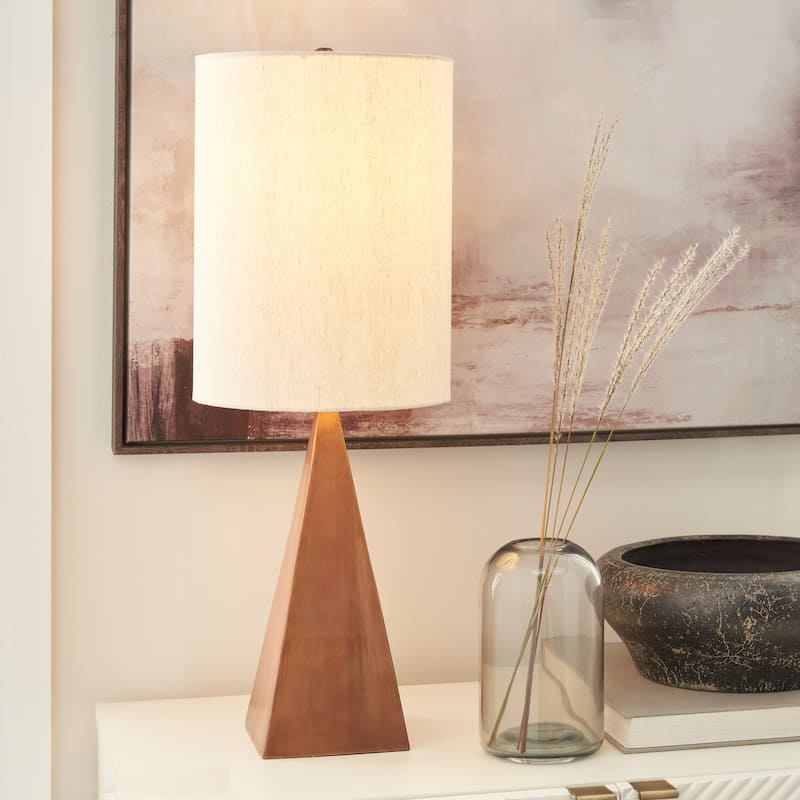 Nourison 21" Copper Finish Wood Triangle Table Lamp