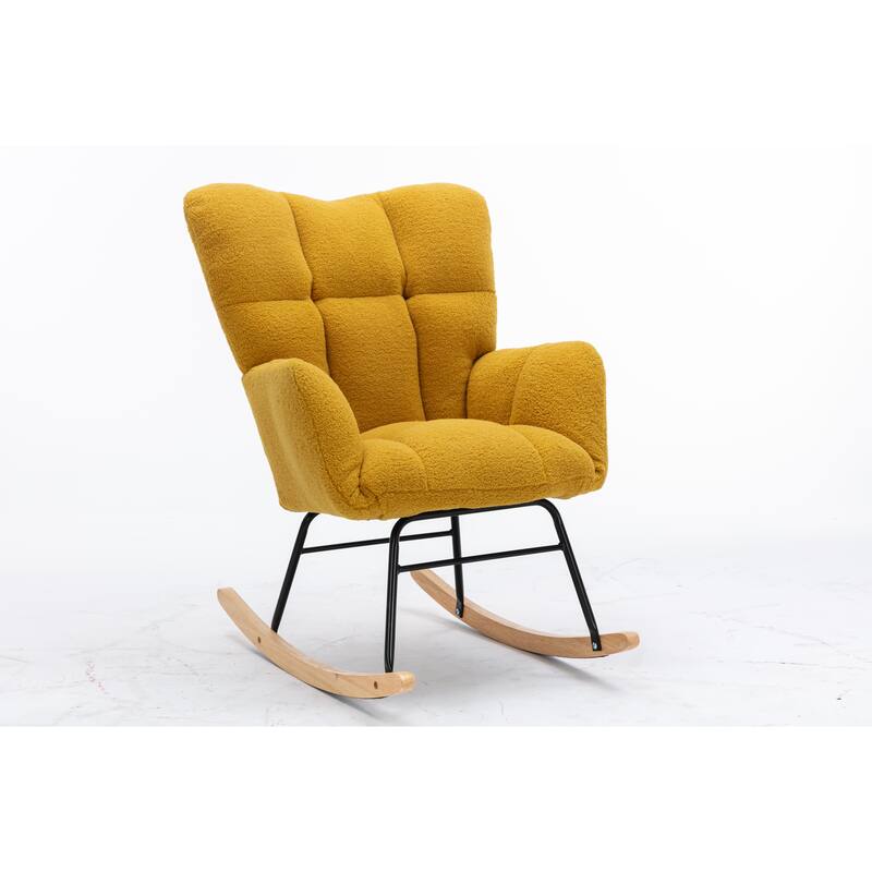Teddy Fabric Rocking Glider Chair with Wooden Frame and 250lb Weight Capacity