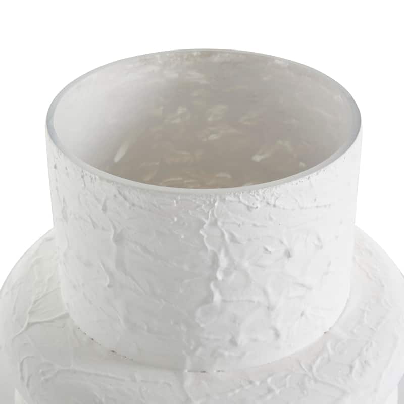 Glass Textured Vase with Brown Wood Beaded Stripes - Set of 2 White - Roche River Decor - 8"W x 8"L x 12"H